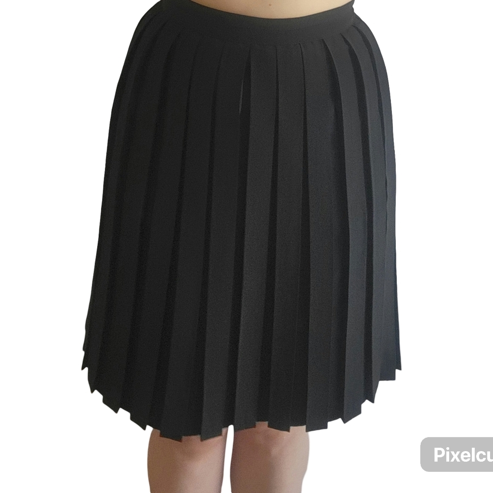 Carla Ferroni - Black Knee-Length Pleated A-Line Skirt - Made In Italy